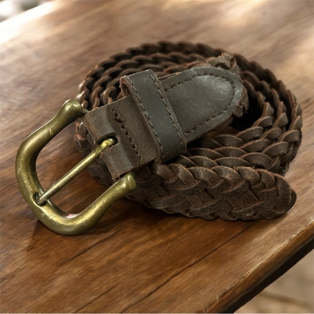 Men's Brown Braided Full Grain Leather Belt. Sz: XXL